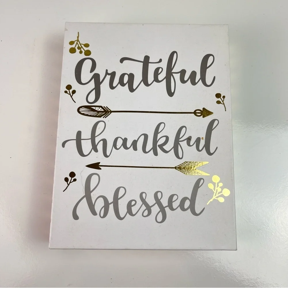 Grateful Thankful Blessed Art Box Decor Sign Gold Silver Arrow Stripe Design